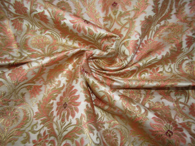 Silk Brocade KING KHAB fabric peach ivory and metallic gold color 36" wide BRO750[1]