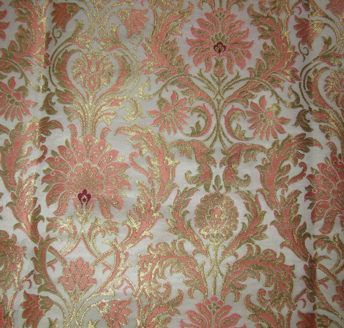 Silk Brocade KING KHAB fabric peach ivory and metallic gold color 36" wide BRO750[1]