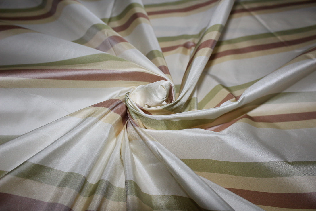 100% Silk Taffeta Fabric cream ,dusty rose,light olive Stripes TAFS160[1] 54&quot; wide