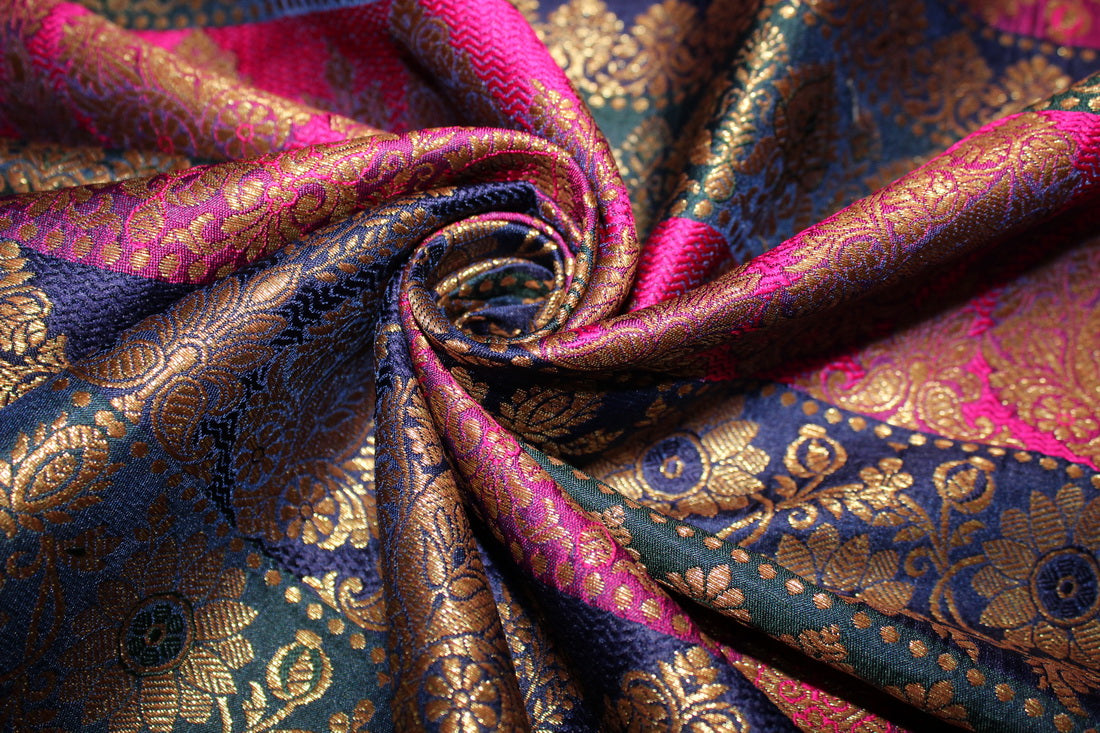 Brocade jacquard Fabric navy,aubergine,green ,purple &amp;metallic gold