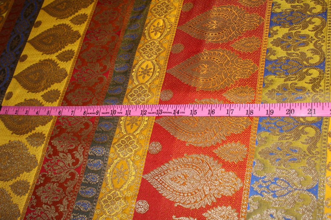 Brocade jacquard Fabric red,green,mango,blue,yellow &amp;metallic gold