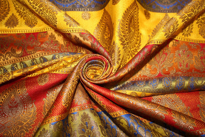 Brocade jacquard Fabric red,green,mango,blue,yellow &amp;metallic gold