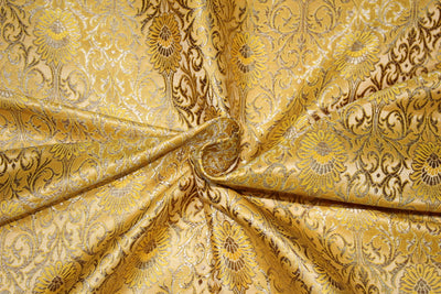 Brocade jacquard Fabric PEACHY GOLD x metallic gold color 44&quot;