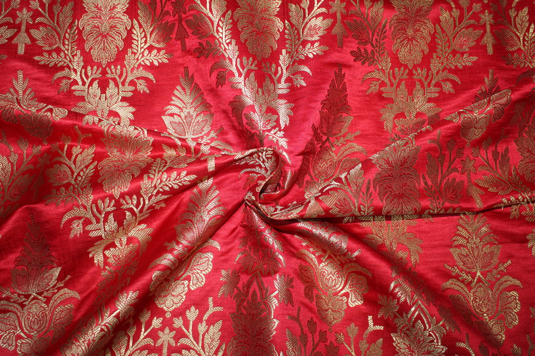 Brocade jacquard Fabric RED x METALIC gold color 44&quot;