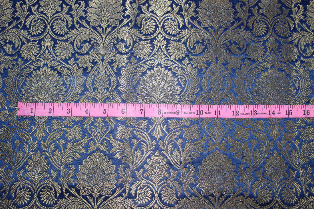 Brocade jacquard Fabric DUSTY NAVY x METALIC gold color 44&quot;
