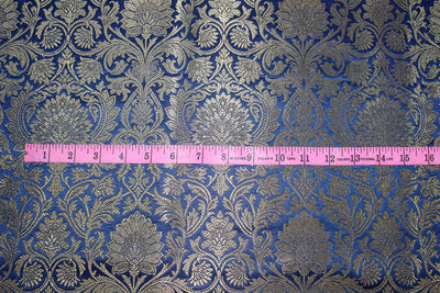 Brocade jacquard Fabric DUSTY NAVY x METALIC gold color 44&quot;