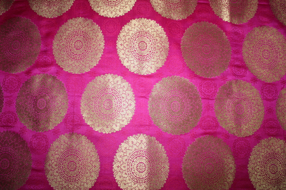 Brocade jacquard Fabric pink x METALIC gold color 44&quot;
