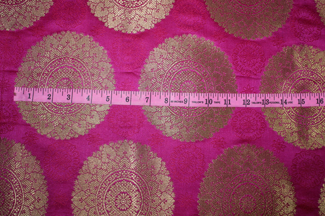 Brocade jacquard Fabric pink x METALIC gold color 44&quot;