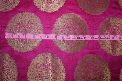 Brocade jacquard Fabric pink x METALIC gold color 44&quot;