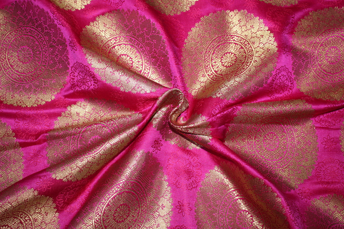 Brocade jacquard Fabric pink x METALIC gold color 44&quot;