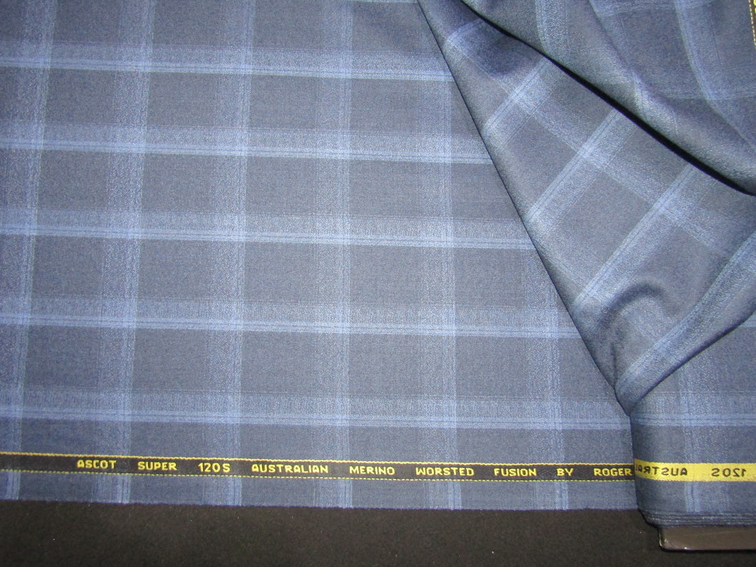 woolen fabric navy and blue plaids roger 58" wide [10457]