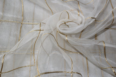 ivory silk organza fabric 44&quot; with gold rope plaids~Semi Sheer