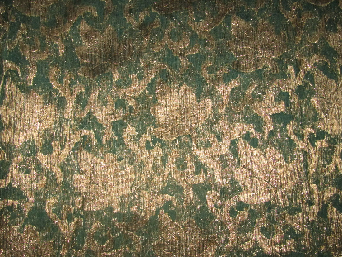 SHEER Brocade net fabric jacquard x metallic antique gold 44''wide by the yard