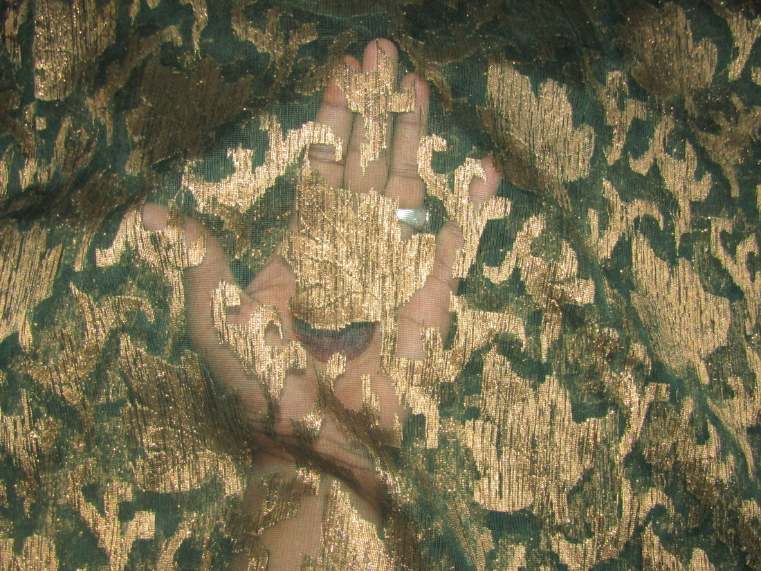 SHEER Brocade net fabric jacquard x metallic antique gold 44''wide by the yard