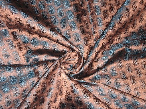 Silk Brocade fabric Pale Salmon &amp; Blue color