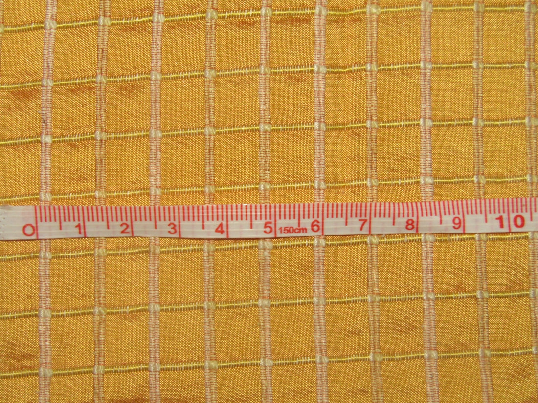 Pure SILK Dupioni FABRIC Mango Gold RIBBED plaids 48&quot; wide