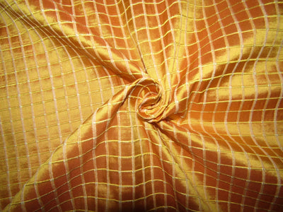 Pure SILK Dupioni FABRIC Mango Gold RIBBED plaids 48&quot; wide