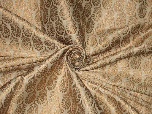 Silk Brocade fabric Gold metallic &amp; Creamy Ivory color