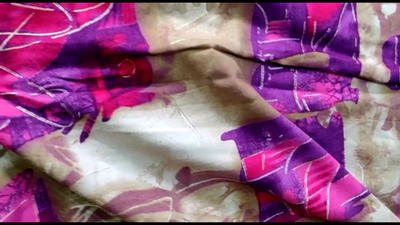 Cotton Satin / Rayon Printed fabric pink purple gold and brown color 44'' wide