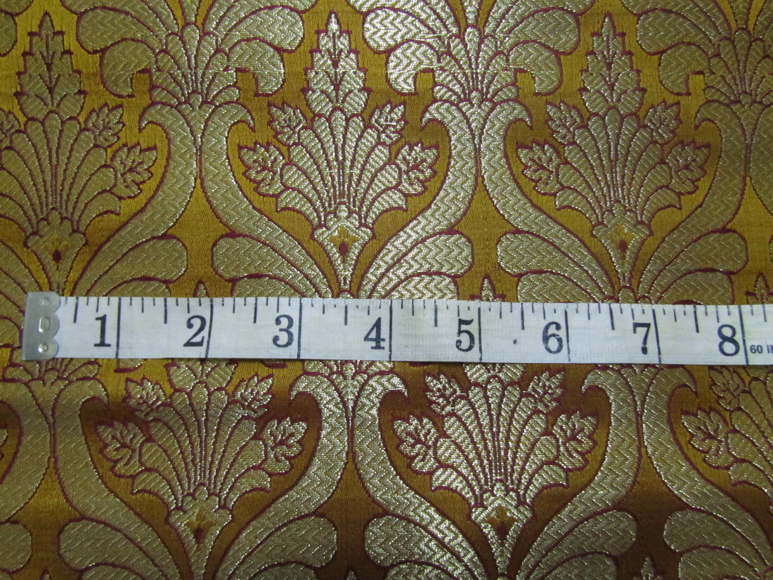 Brocade Fabric Red,Mustard &amp; Metallic Gold color 44&quot