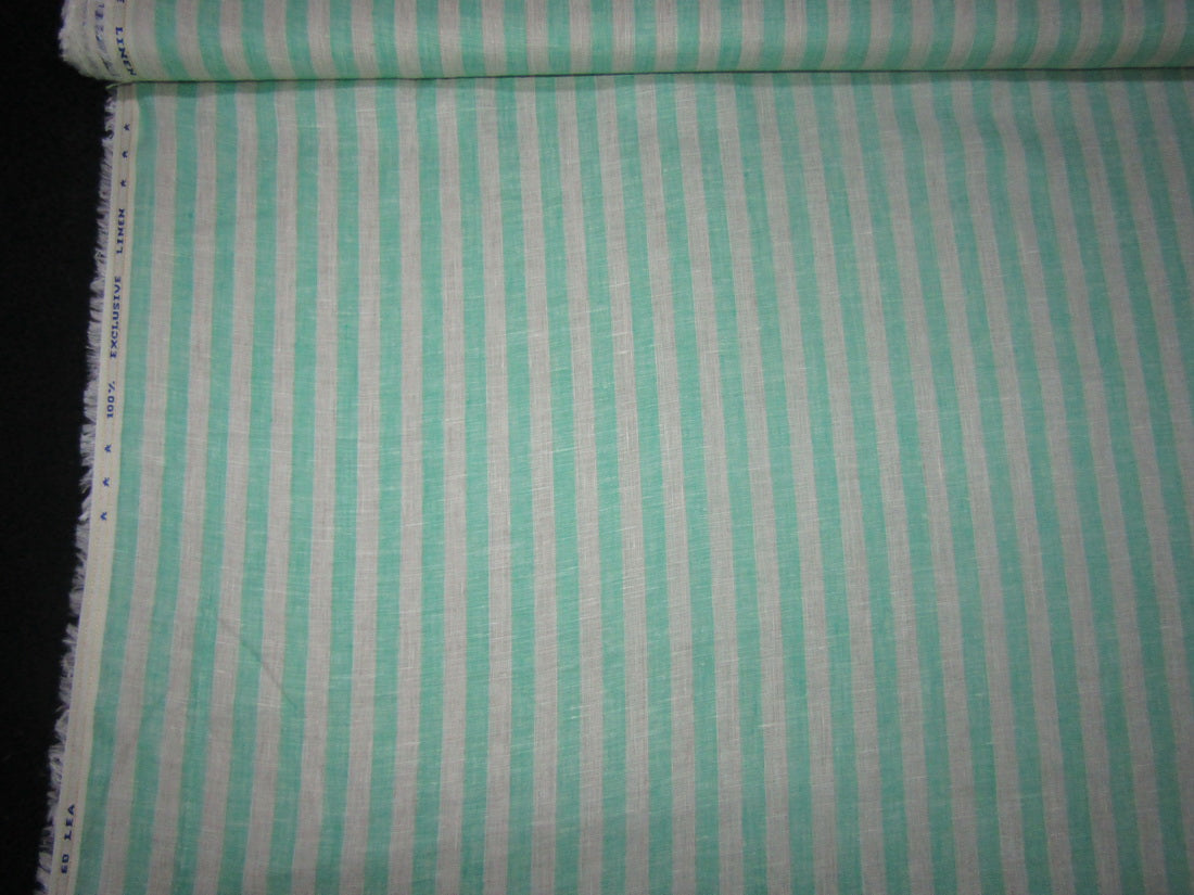 100% Linen Ivory and Green stripe 60's Lea Fabric 58"wide [10559]