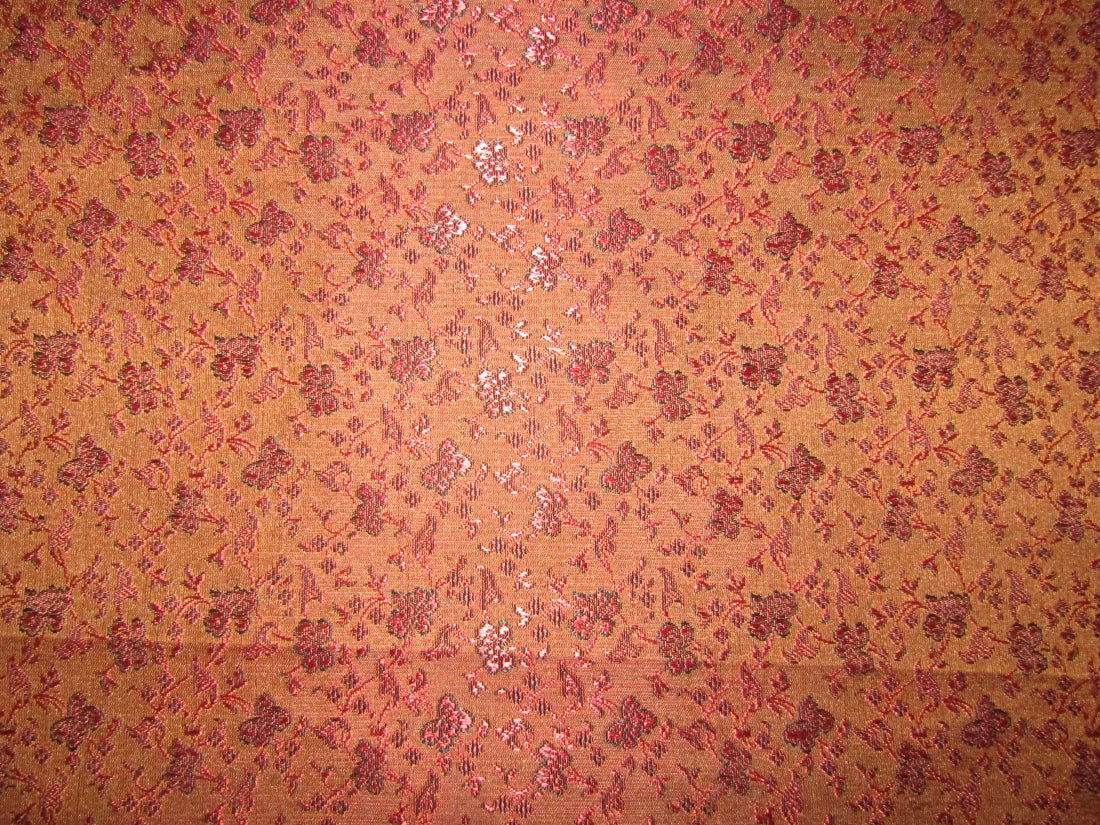 SILK BROCADE FABRIC Red,Brown & Black color 44" wide BRO160[4]