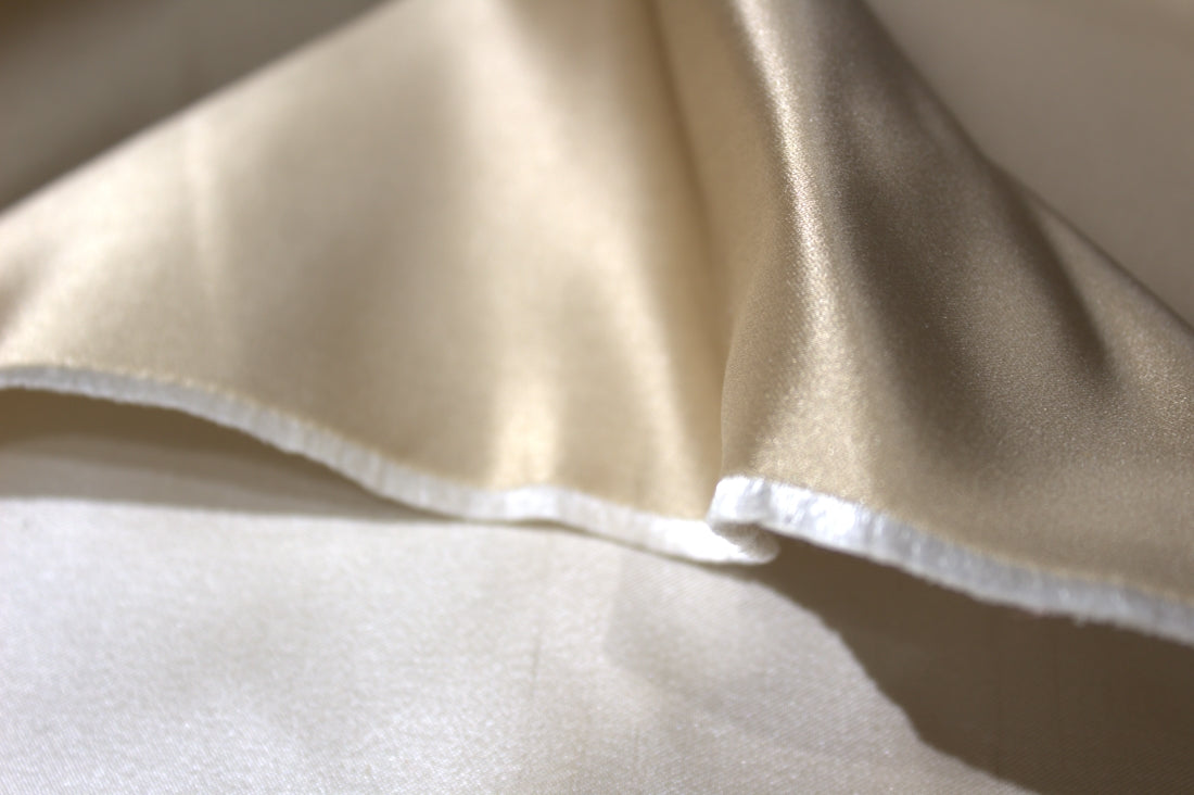 100% SILK DUTCHESS SATIN FABRIC REVERSABLE Gold AND WHITE GOLD COLOR 66 MOMME 54" wide