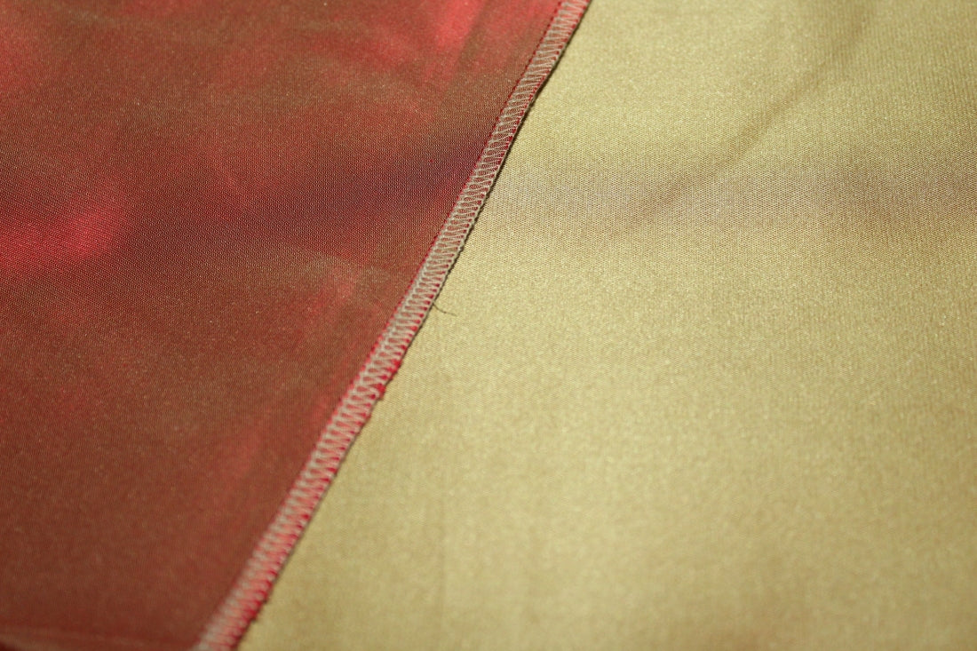 100% SILK DUTCHESS SATIN FABRIC GOLD X RED COLOR 54" WIDE [6417]