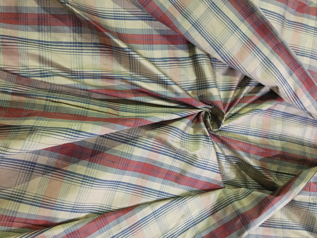 100% silk dupion Plaids fabric 54&quot; wide DUPNEWC1