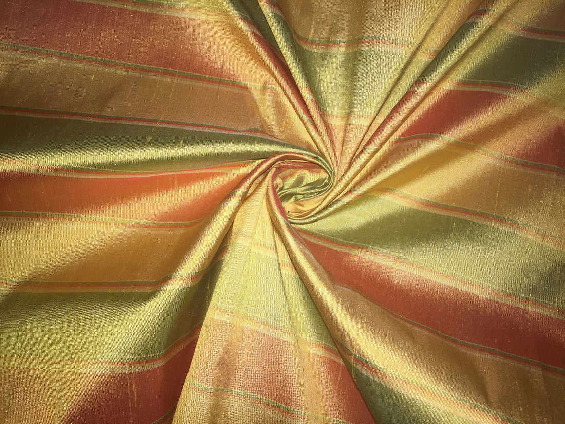 100% silk dupion fabric STRIPES gold and green 54" wide