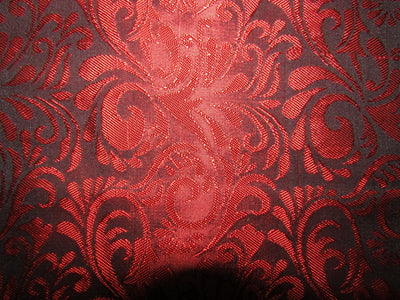 FAUX Silk Brocade fabric Red &amp; Black 44&quot;