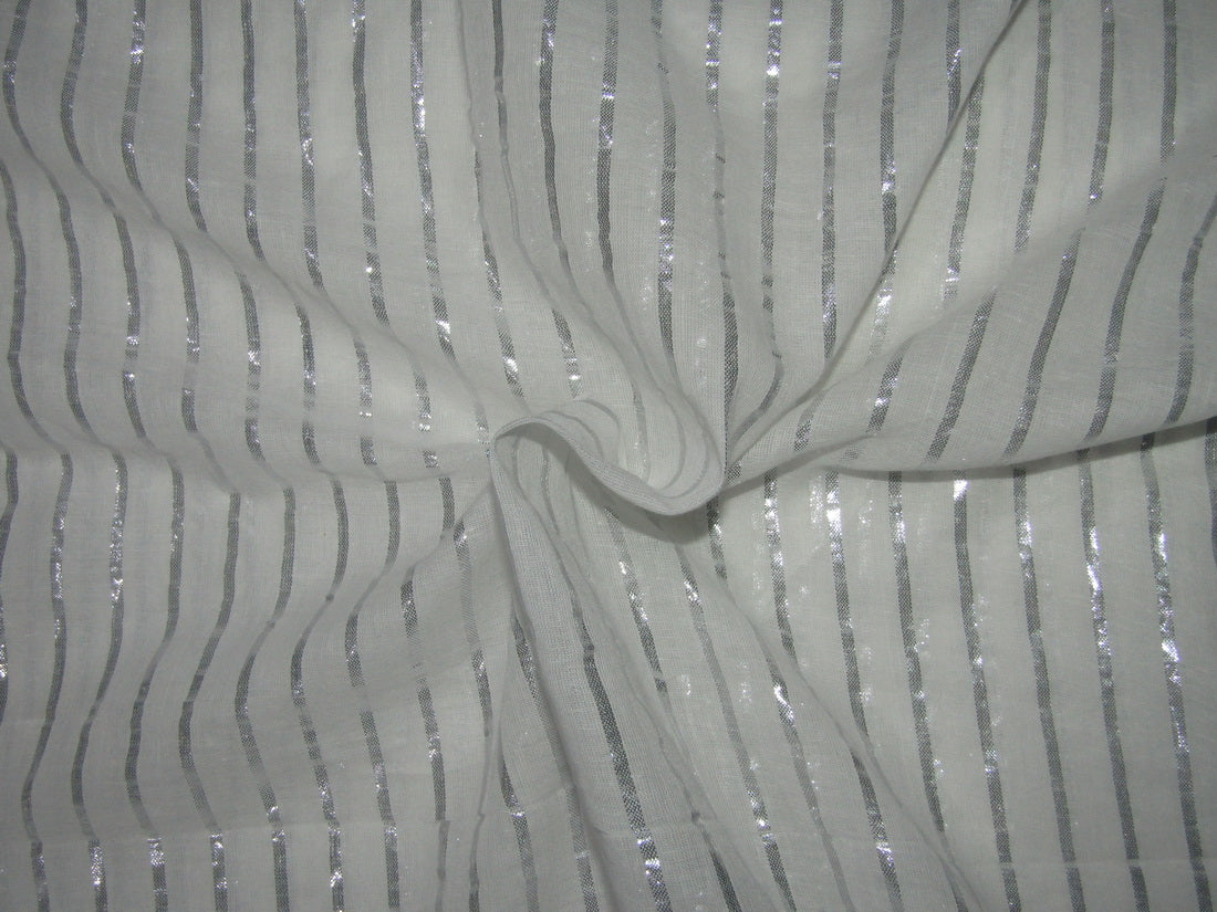 White cotton fabric with Silver color stripe lurex weave 44" wide [8984]