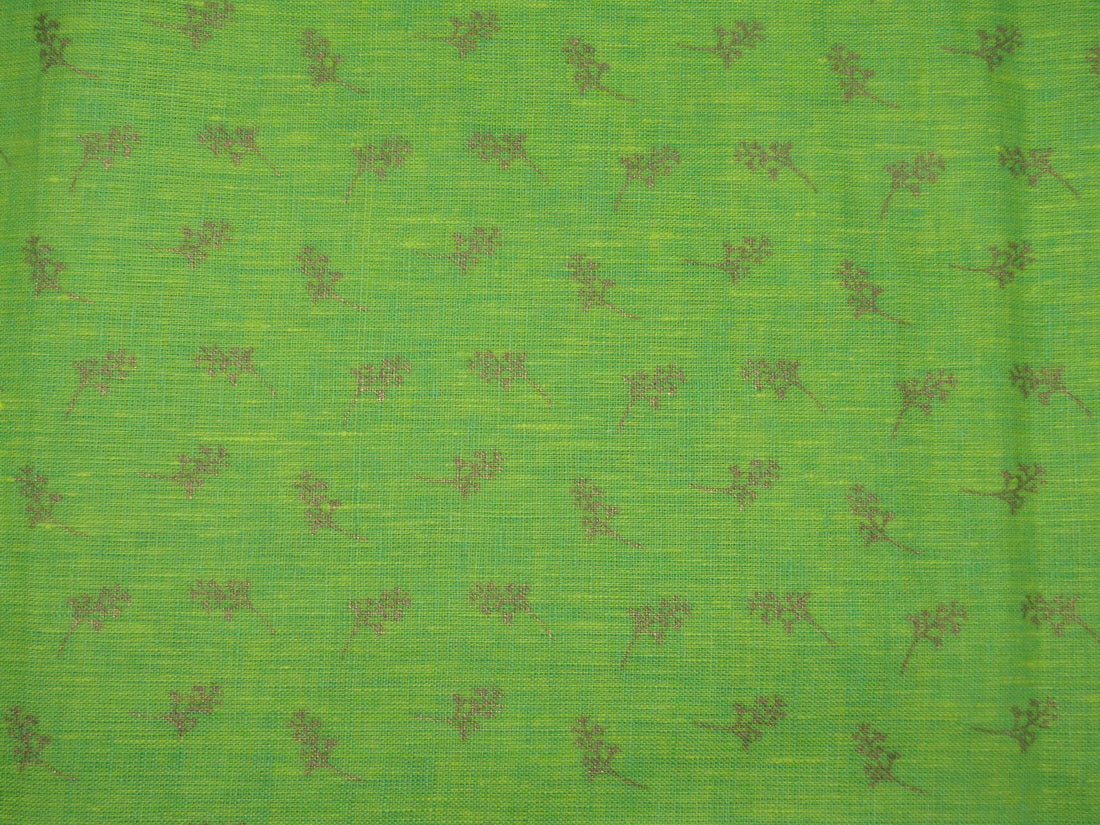 Superb Quality Linen lime green gold print fabric 58" wide [10586]