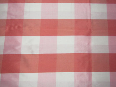100% Pure Silk Dupion pink white salmon color Plaids Fabric 54" wide DUP#C121[4] [10584]
