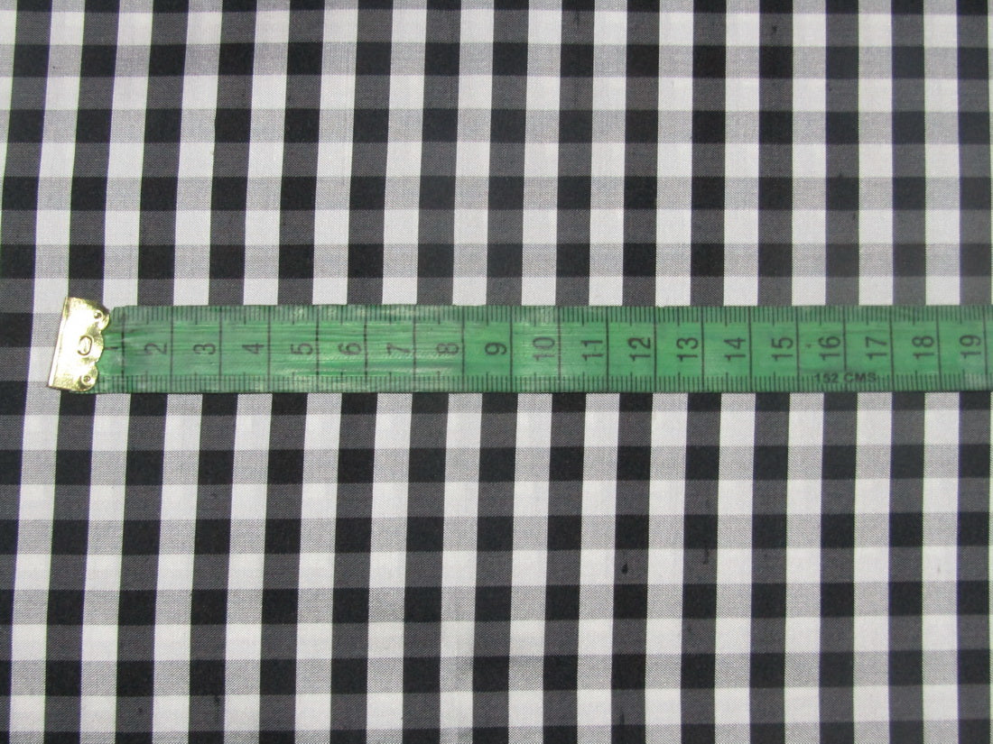 100% Pure Silk dupion Fabric black and white color PLAIDS 54" wide DUP#C31[4] [10583]