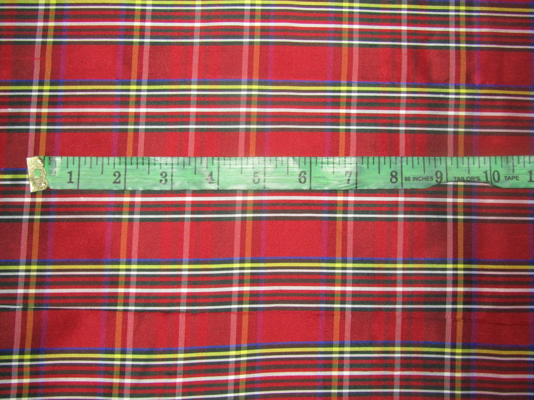 100% Pure Silk Dupion Red Scottish tartan plaids Fabric 54" wide DUP#C121[2] [10580]