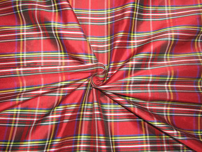 100% Pure Silk Dupion Red Scottish tartan plaids Fabric 54" wide DUP#C121[2] [10580]