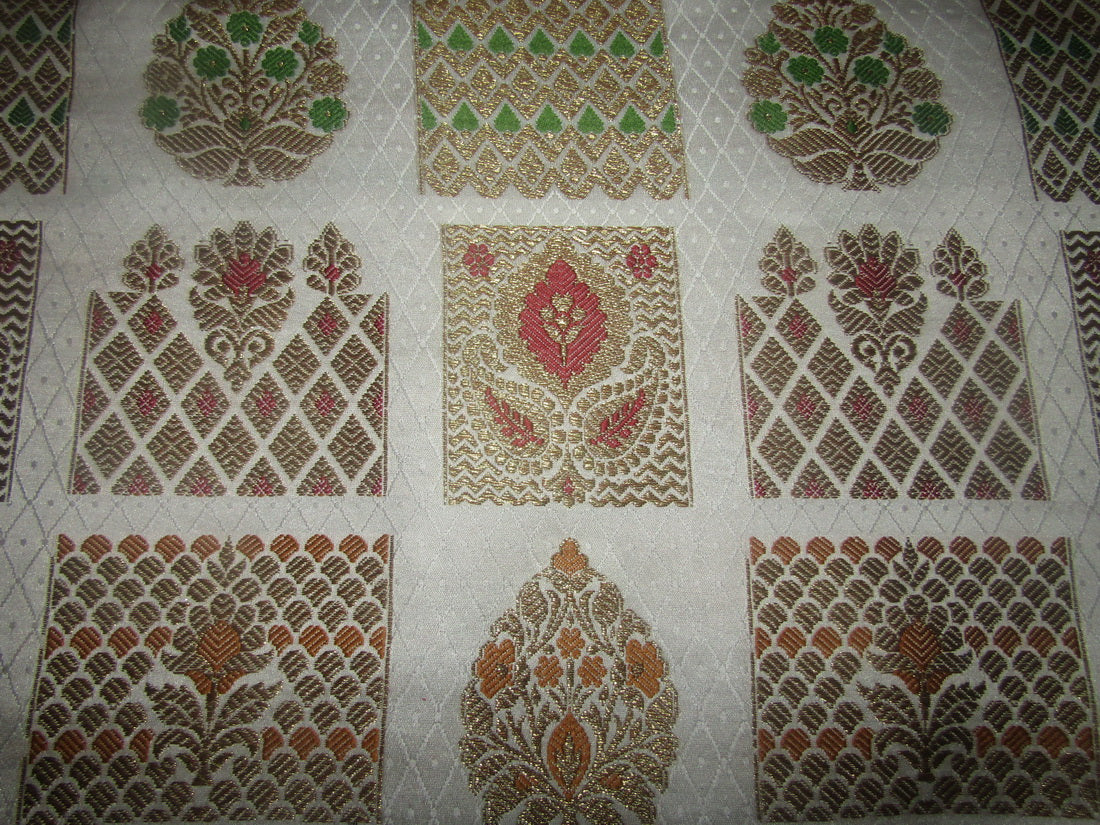 Silk Brocade fabric white ivory and metallic gold 44" wide BY THE YARD BRO701B[1]