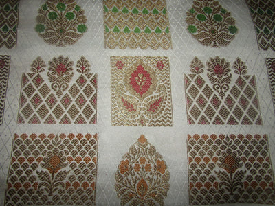Silk Brocade fabric white ivory and metallic gold 44" wide BY THE YARD BRO701B[1]