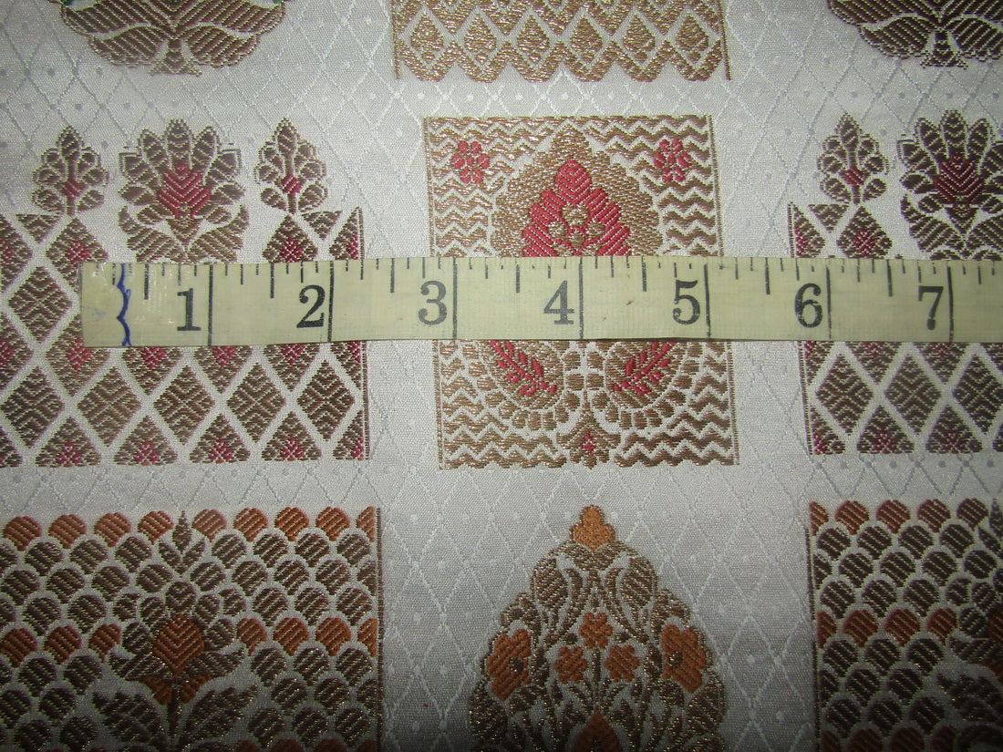 Silk Brocade fabric white ivory and metallic gold 44" wide BY THE YARD BRO701B[1]