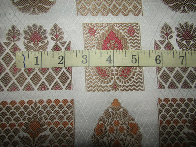 Silk Brocade fabric white ivory and metallic gold 44" wide BY THE YARD BRO701B[1]