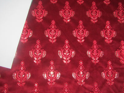 High Quality Velvet Magnum Fabric reddish pink embroidered and sequence work 56" wide [10665]