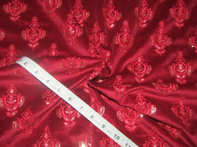 High Quality Velvet Magnum Fabric reddish pink embroidered and sequence work 56" wide [10665]