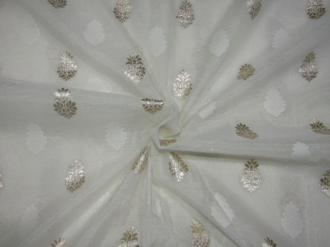 Silk Cotton Chanderi Fabric Natural ivory x metallic gold 44'' wide [10924]