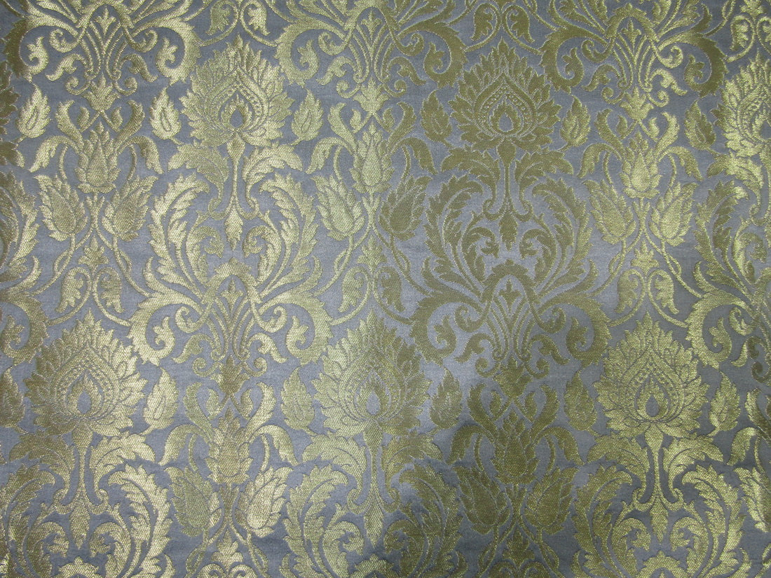 Heavy Brocade fabric BLUEISH GREY x metallic gold color 36&quot;