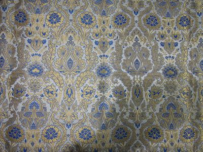 Heavy Brocade fabric IVORY BLUE x metallic gold color 36&quot;