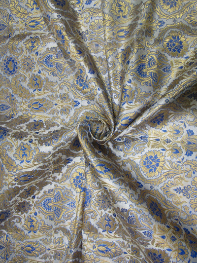 Heavy Brocade fabric IVORY BLUE x metallic gold color 36&quot;