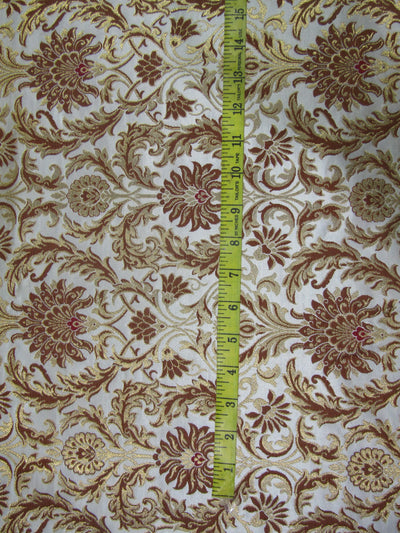 Heavy Brocade fabric ivory /brown x metallic gold color 36&quot;