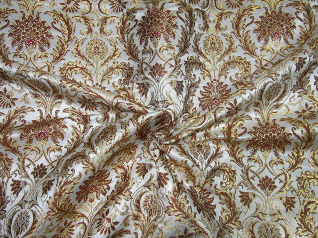 Heavy Brocade fabric ivory /brown x metallic gold color 36&quot;
