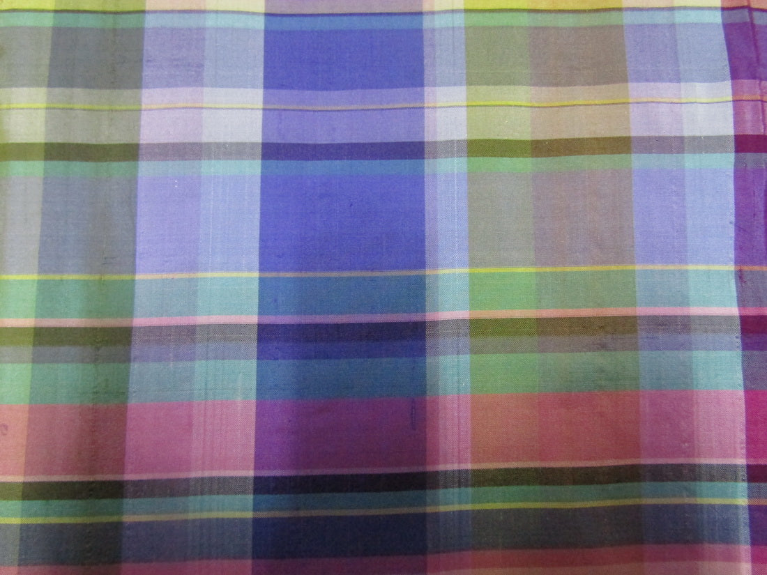 100% silk dupion fabric multi color plaids 54&quot; wide